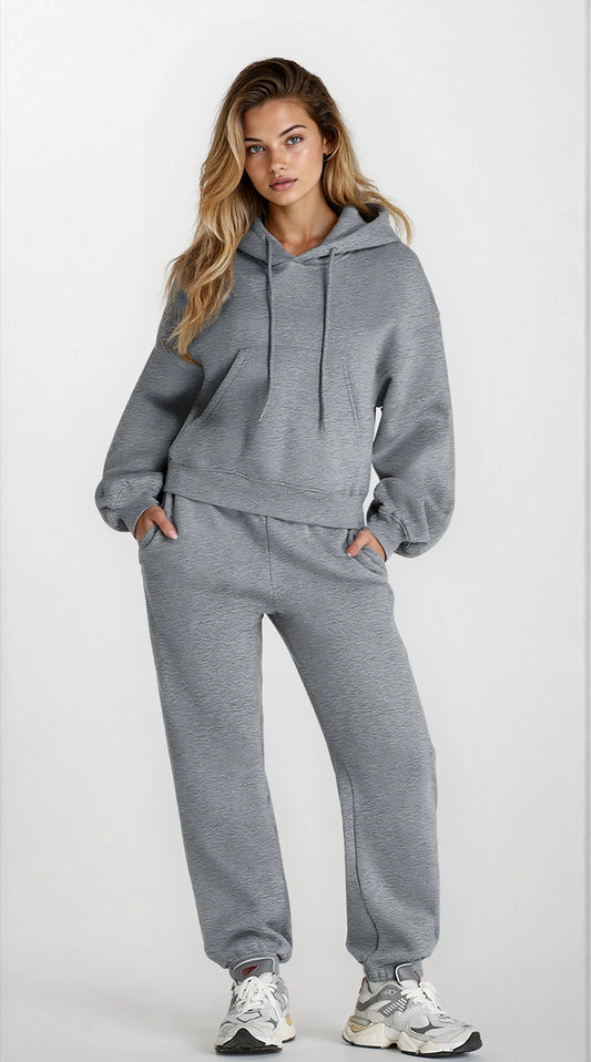 Dropped Shoulder Hooded Top and Pants Active Set